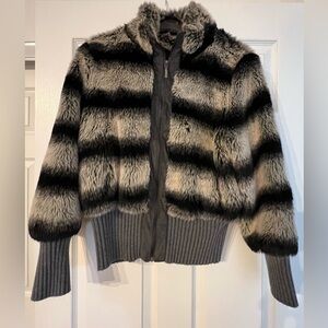 Rachel Zoe - Black and Gray Faux Fur Bomber Jacket - Size M.